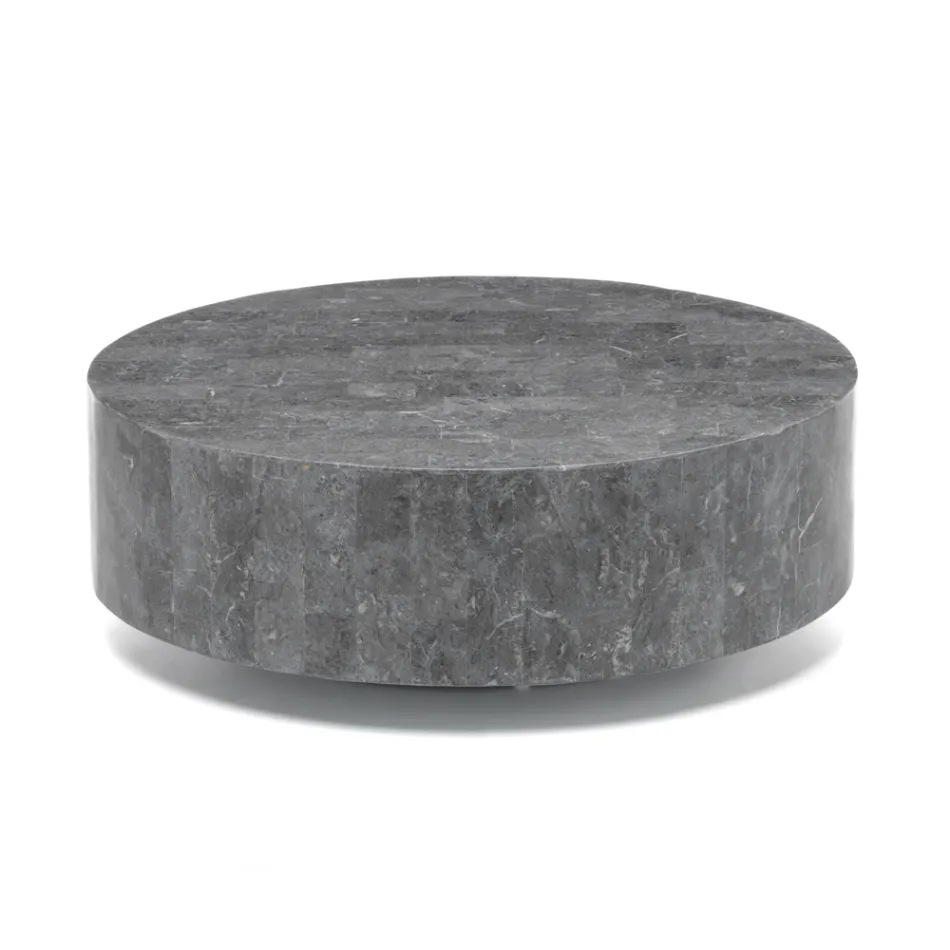 Tryezë moderne e rrumbullakët e kafesë në gurë fosil - Vermont Viadurini