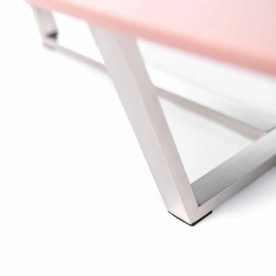 Tabela moderne e formuar e sallonit në Mdf dhe Chrome Metal - Pimpa Viadurini