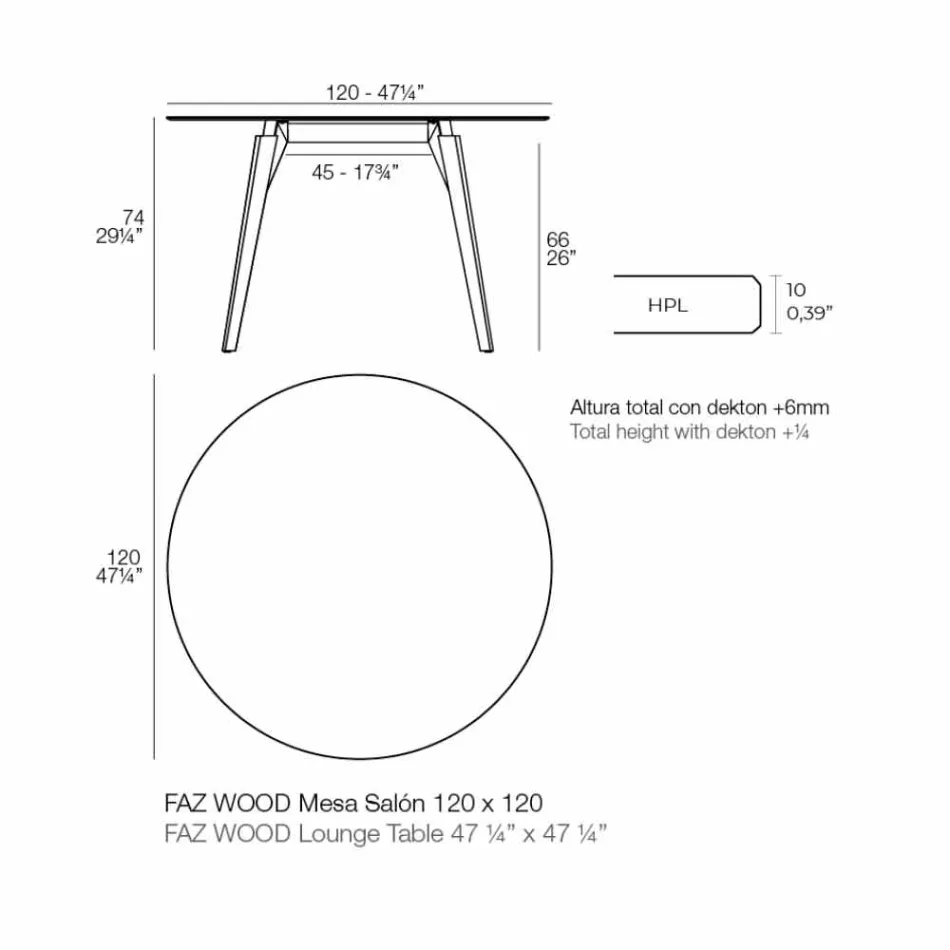 Tavolinë kafeje prej druri të rrumbullakët dhe Hpl Top në 2 madhësi - Faz Wood nga Vondom Viadurini
