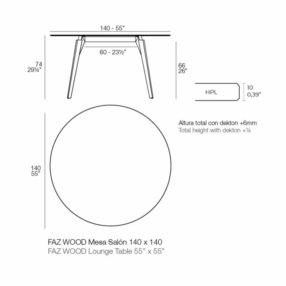 Tavolinë kafeje prej druri të rrumbullakët dhe Hpl Top në 2 madhësi - Faz Wood nga Vondom Viadurini