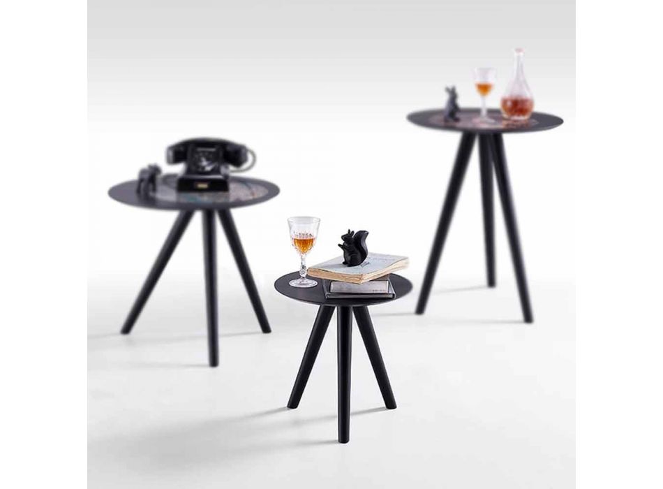 Tavolinë kafeje e rrumbullakët në dru të lakuar me gri të zezë prodhuar në Itali - Stuttgart Viadurini