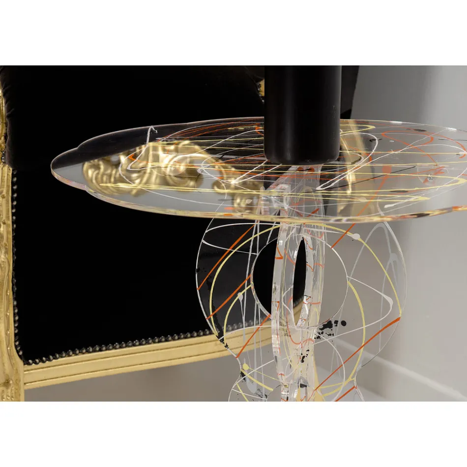 Tavolinë kafeje pleksiglas e rrumbullakët transparente dhe sipërme me ngjyrë - fosfor Viadurini