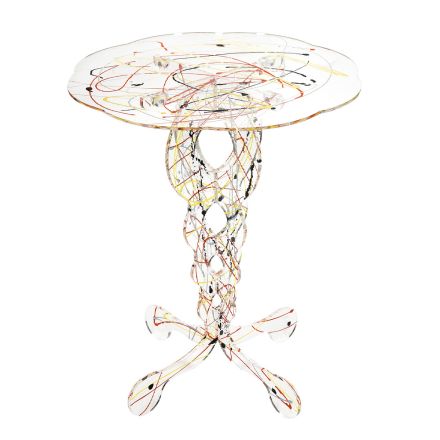 Tavolinë kafeje pleksiglas e rrumbullakët transparente dhe sipërme me ngjyrë - fosfor Viadurini