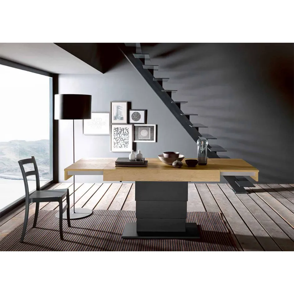 Tavolinë kafeje e transformueshme në dru dhe çelik prodhuar në Itali - Demetro Viadurini