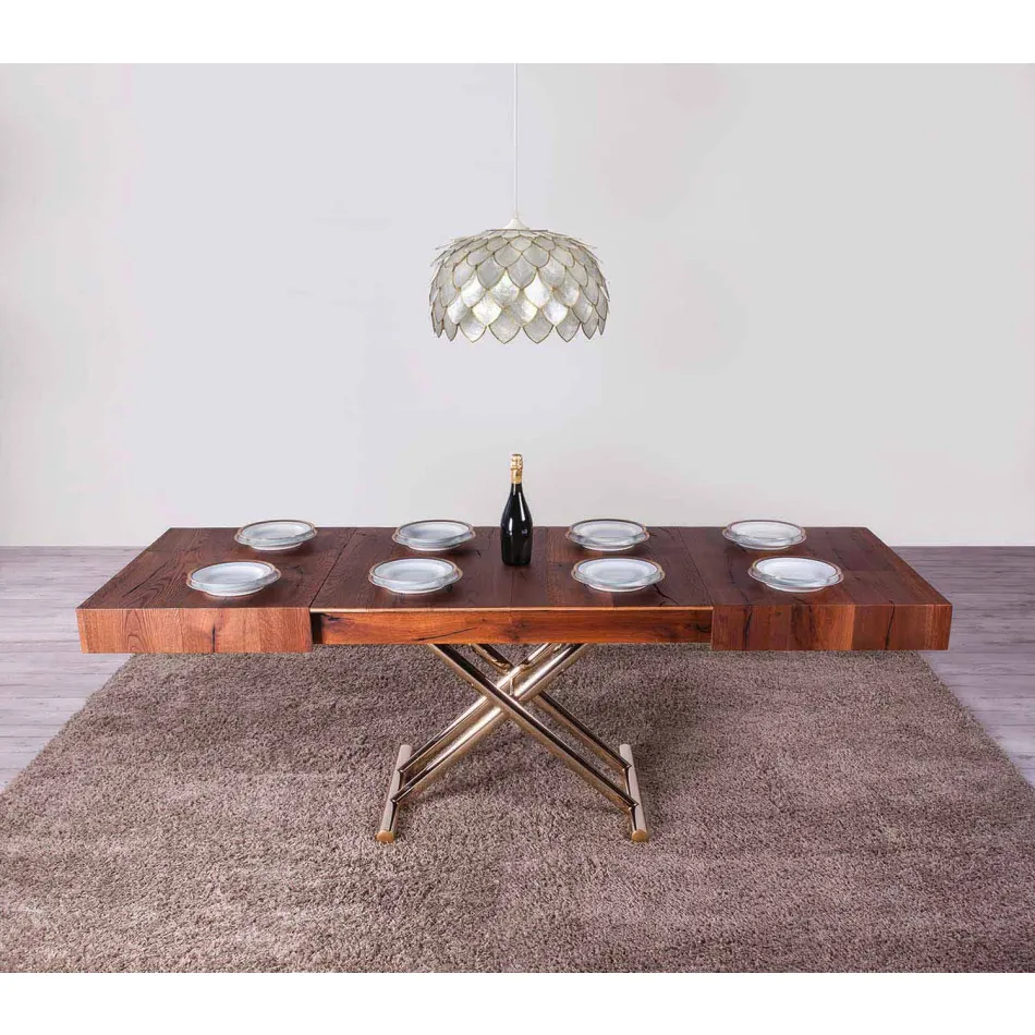 Tavolinë kafeje e transformueshme në dru dhe metal prodhuar në Itali - Patroclus Viadurini