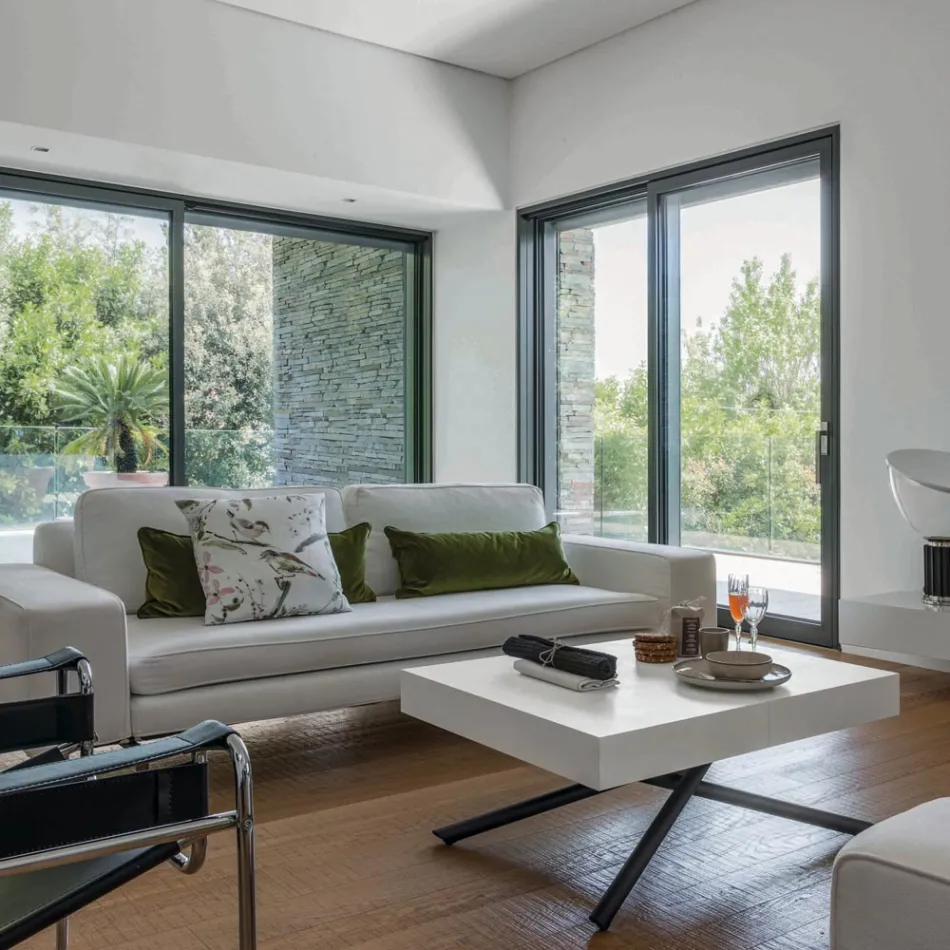 Tavolinë kafeje e transformueshme prej druri dhe metali, Prodhuar në Itali - Sanrocco Viadurini