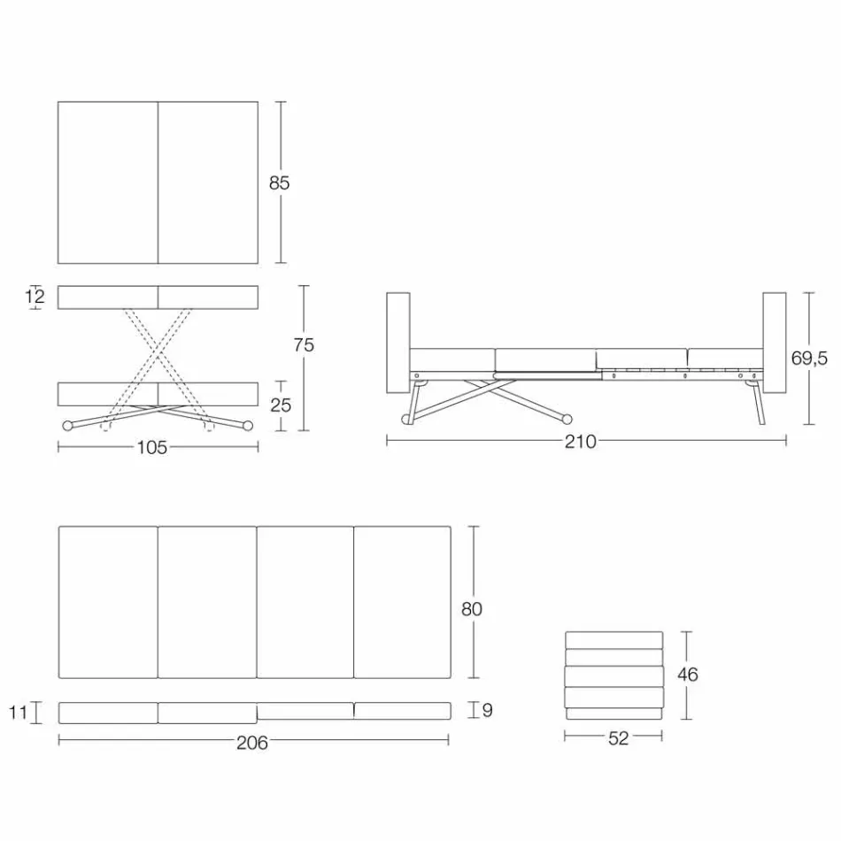 Tavolinë kafeje e transformueshme në dru të ngurtë prodhuar në Itali - Trabucco Viadurini