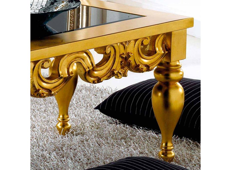 Tavolinë kafeje me dizajn klasik në dru Lof, me fije ari Viadurini