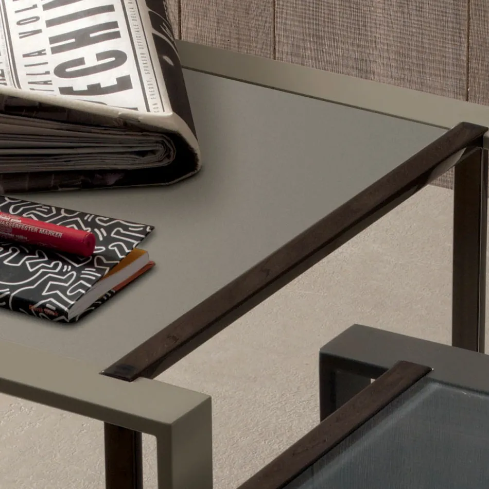 Tavolinë Kafeje me Dizajn Gjeometrik Metal dhe Xham - Zigozago Viadurini