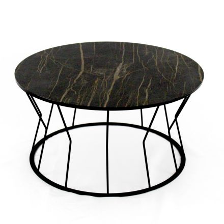 Tavolinë e rrumbullakët e kafesë prej çeliku dhe guri Prodhuar në Itali - Alisea Viadurini