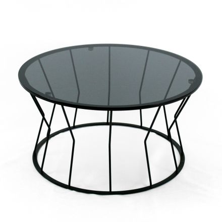 Tavolinë e rrumbullakët e kafesë në çelik dhe qelq Prodhuar në Itali - Alisea Viadurini