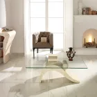 Tavolinë kafeje me dizajn modern me majë xhami dhe bazë prej guri fosil - Rimbushje Viadurini