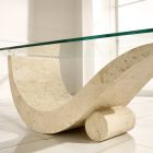 Tavolinë kafeje me dizajn modern me majë xhami dhe bazë prej guri fosil - Rimbushje Viadurini