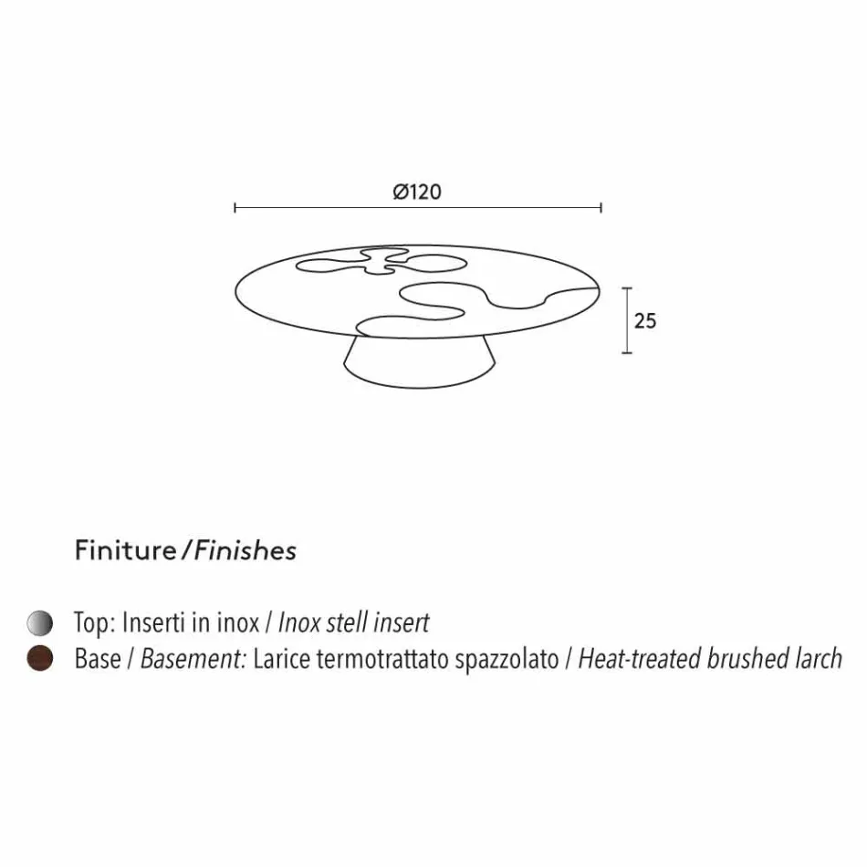 Tavolinë anësore bashkëkohore me dizajn druri larshi me futje çeliku inox ngjyrë jargavani Viadurini