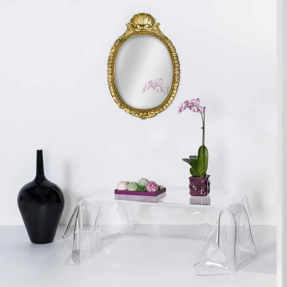 Tabela e kafesë pleksiglase me një model bashkëkohor transparent, të shtruar në Azi Viadurini