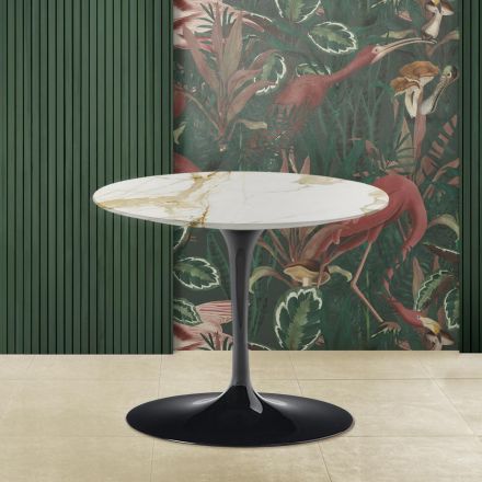 Tavolinë kafeje Eero Saarinen H 39 me mermer ari Caracatta Made in Italy - Scarlet Viadurini