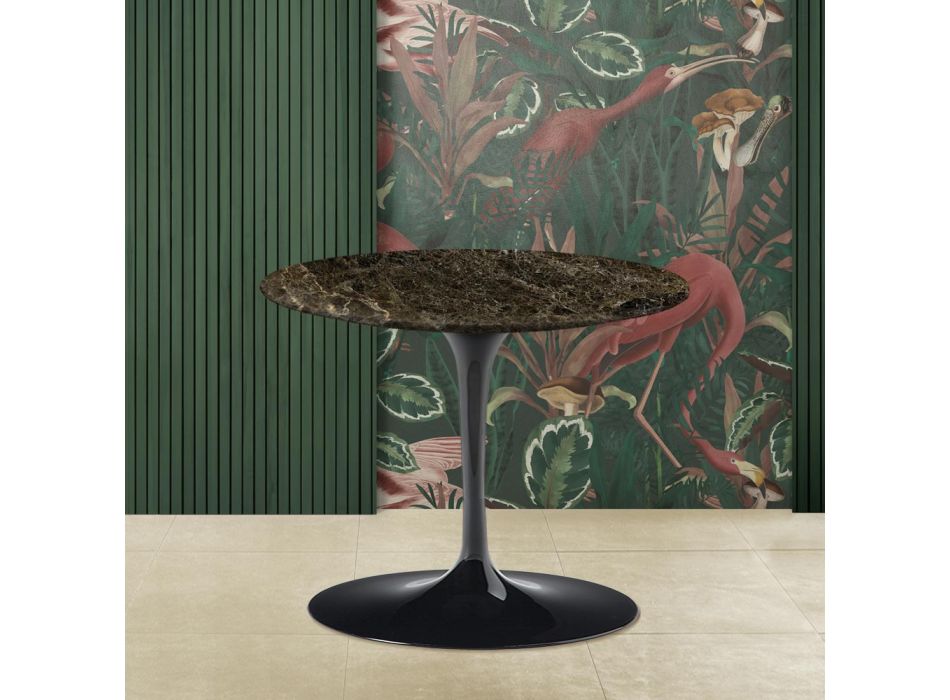 Tavolinë kafeje Eero Saarinen H 39 me majë të rrumbullakët në mermer të errët Emperador Viadurini