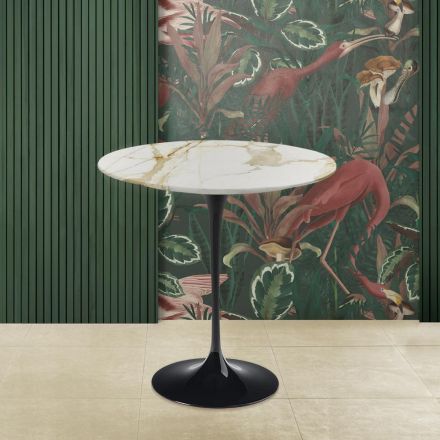 Tavolinë e rrumbullakët e kafesë Eero Saarinen H 52 në Mermer Calacatta Ari Prodhuar në Itali - Scarlet Viadurini