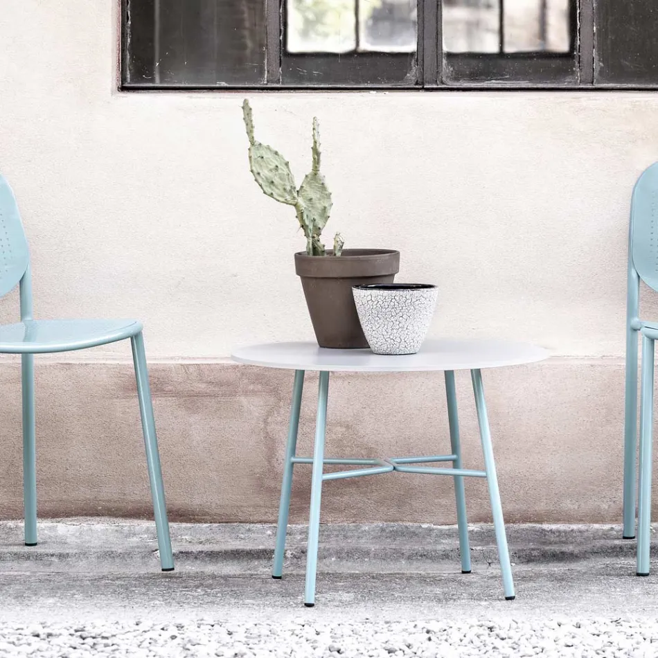 Tavolinë e rrumbullakët e kafesë në natyrë në HPL me bazë metalike Prodhuar në Itali - Makino Viadurini