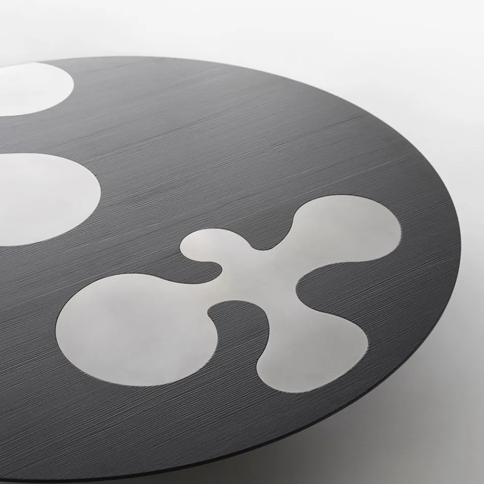 Tavolinë kafeje prej larshi të llakuar në të zezë me shtesa çeliku inox prej sateni - Vergine Viadurini