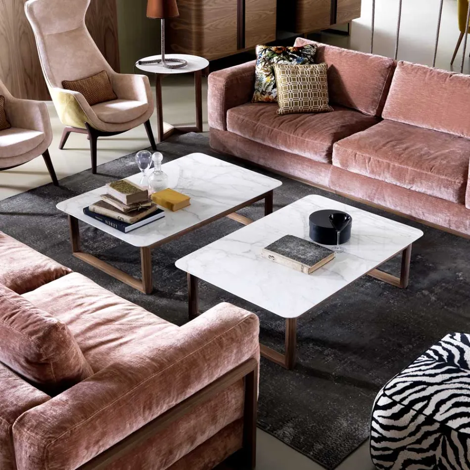 Grilli York harton tryezë kafeje druri të ngurta dhe mermeri të bëra në Itali Viadurini