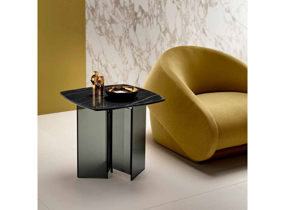 Tavolinë anësore divani për dhomë të gjallë me majë qeramike dhe xham të tymosur - e rastësishme Viadurini