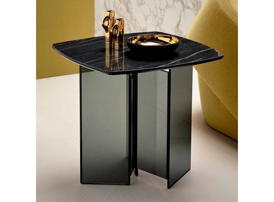 Tavolinë anësore divani për dhomë të gjallë me majë qeramike dhe xham të tymosur - e rastësishme Viadurini