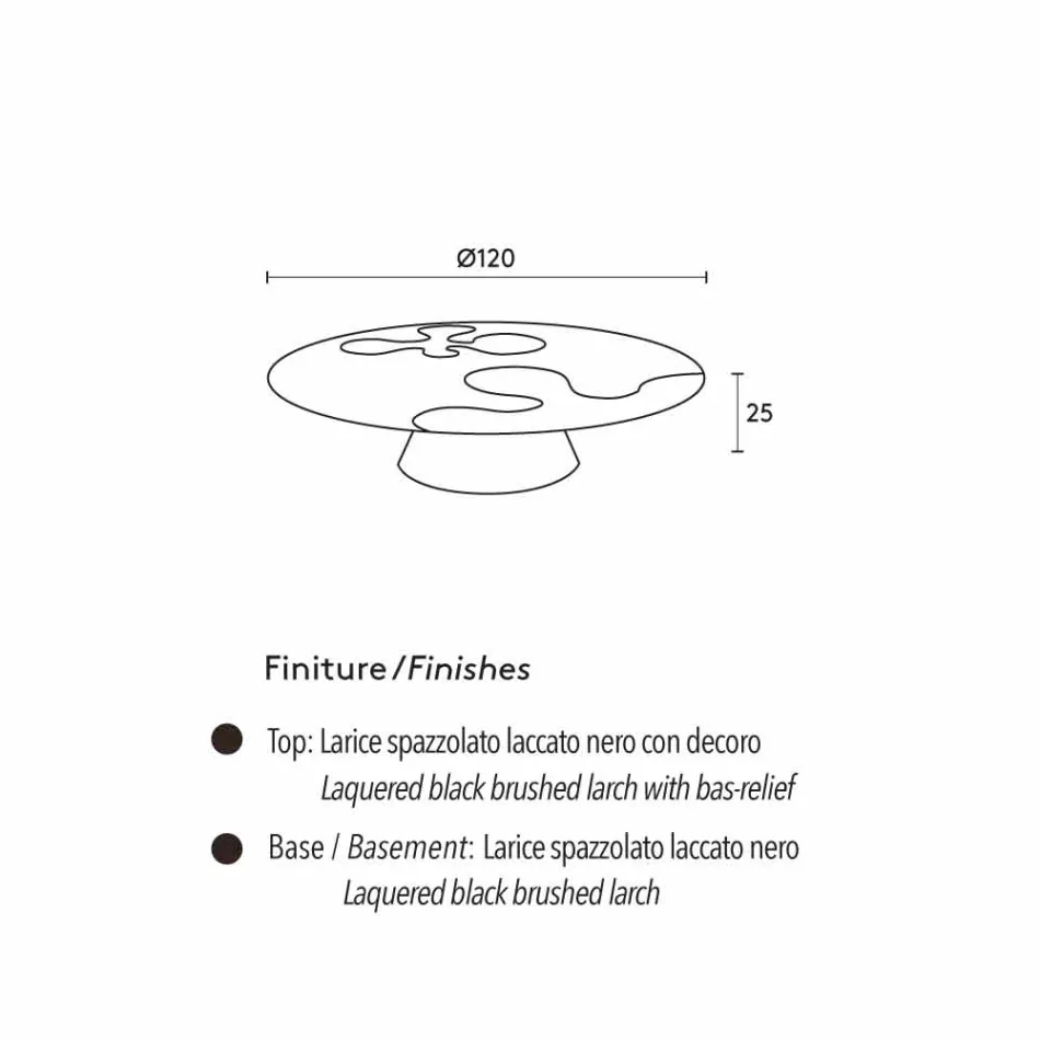 Tavolinë kafeje bashkëkohore e zezë e bërë nga dru larshi i llakuar Zambak Viadurini