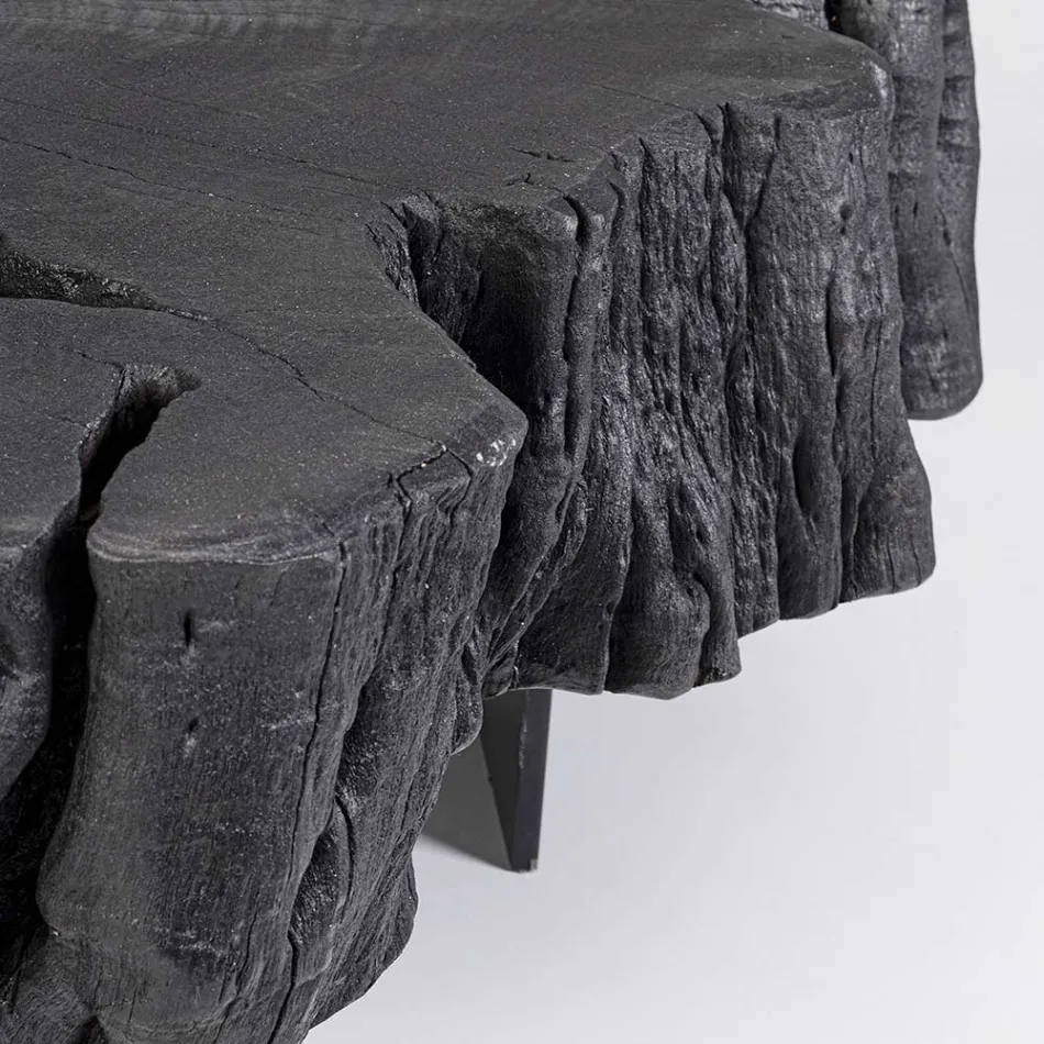 Tavolinë kafeje e zezë Homemotion prej çeliku dhe druri natyral akacie - Camala Viadurini