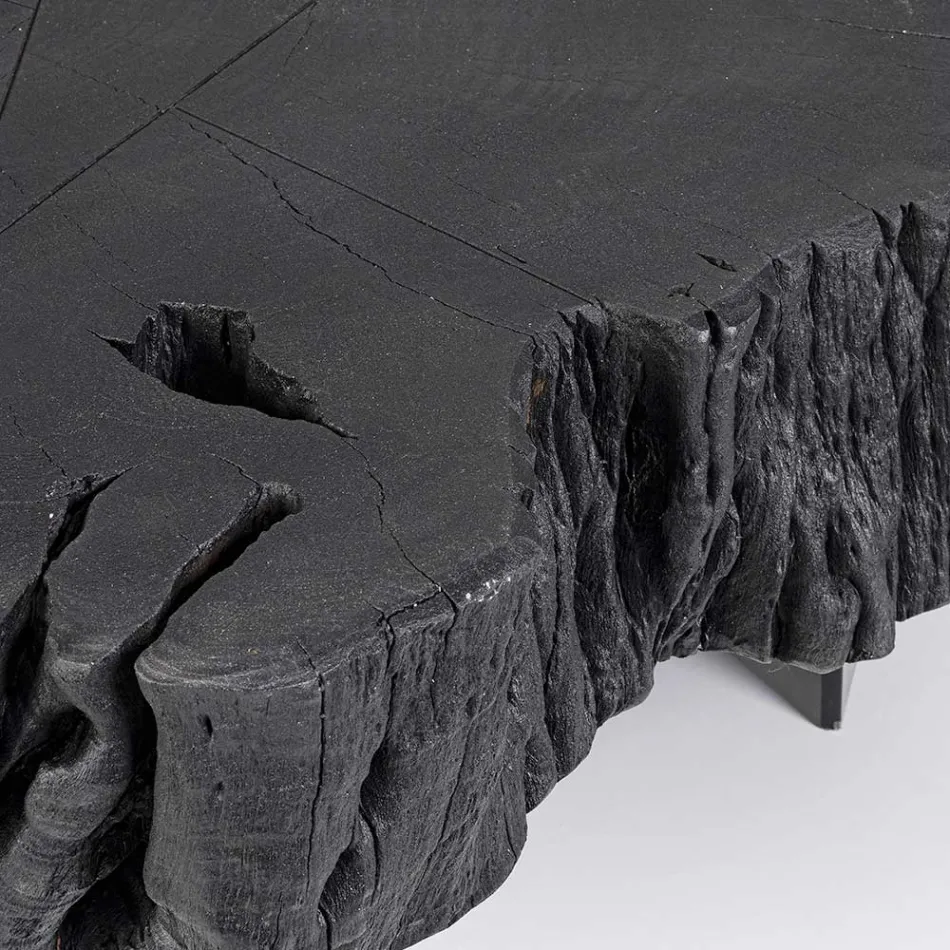 Tavolinë kafeje e zezë Homemotion prej çeliku dhe druri natyral akacie - Camala Viadurini