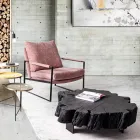 Tavolinë kafeje e zezë Homemotion prej çeliku dhe druri natyral akacie - Camala Viadurini