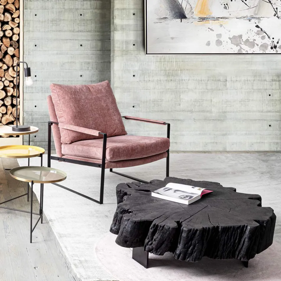 Tavolinë kafeje e zezë Homemotion prej çeliku dhe druri natyral akacie - Camala Viadurini