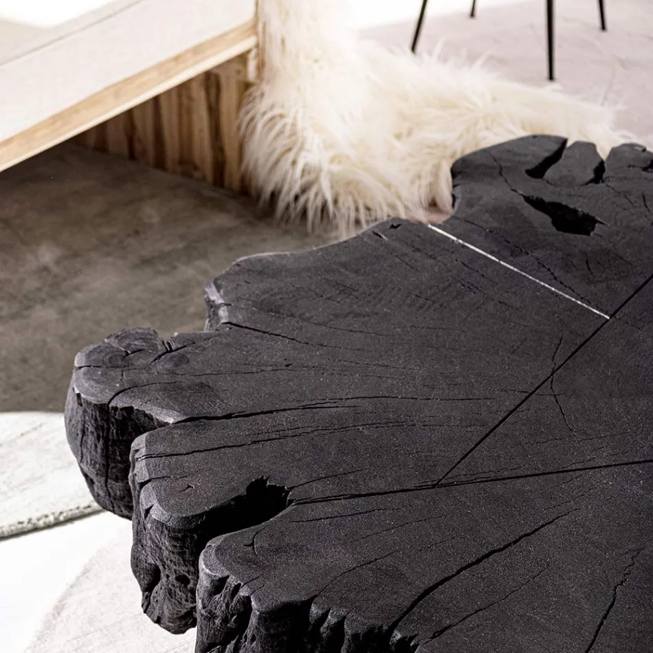 Tavolinë kafeje e zezë Homemotion prej çeliku dhe druri natyral akacie - Camala Viadurini