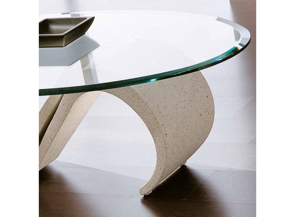 Tavolinë Kafeje Ovale në Qelq të Kulmuar dhe Mermer Sintetik Prodhuar në Itali - Barbera Viadurini