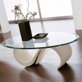 Tavolinë Kafeje Ovale në Qelq të Kulmuar dhe Mermer Sintetik Prodhuar në Itali - Barbera
