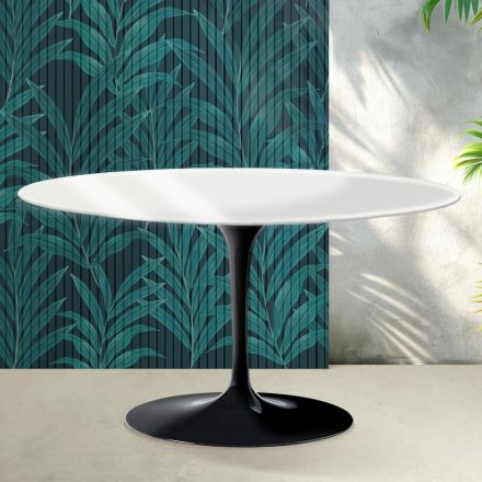 Tavolinë kafeje Saarinen Tulip Ovale 41 cm në ngjyrë të bardhë me shkëlqim, qeramikë Florim - e kuqe e ndezur Viadurini