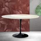 Tavolinë kafeje ovale Saarinen Tulip L 41 cm në ngjyrë Florim Calacatta Gold Qeramikë Mat - Scarlet Viadurini
