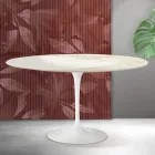 Tavolinë kafeje ovale Saarinen Tulip L 41 cm në ngjyrë Florim Calacatta Gold Qeramikë Mat - Scarlet Viadurini