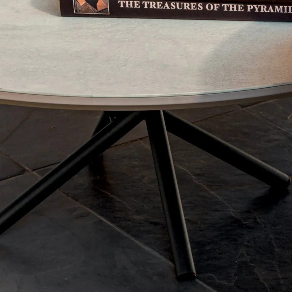 Tavolinë e rrumbullakët kafeje për bazën metalike dhe qeramike të dhomës së ndenjes Oapca - Shanghai Viadurini