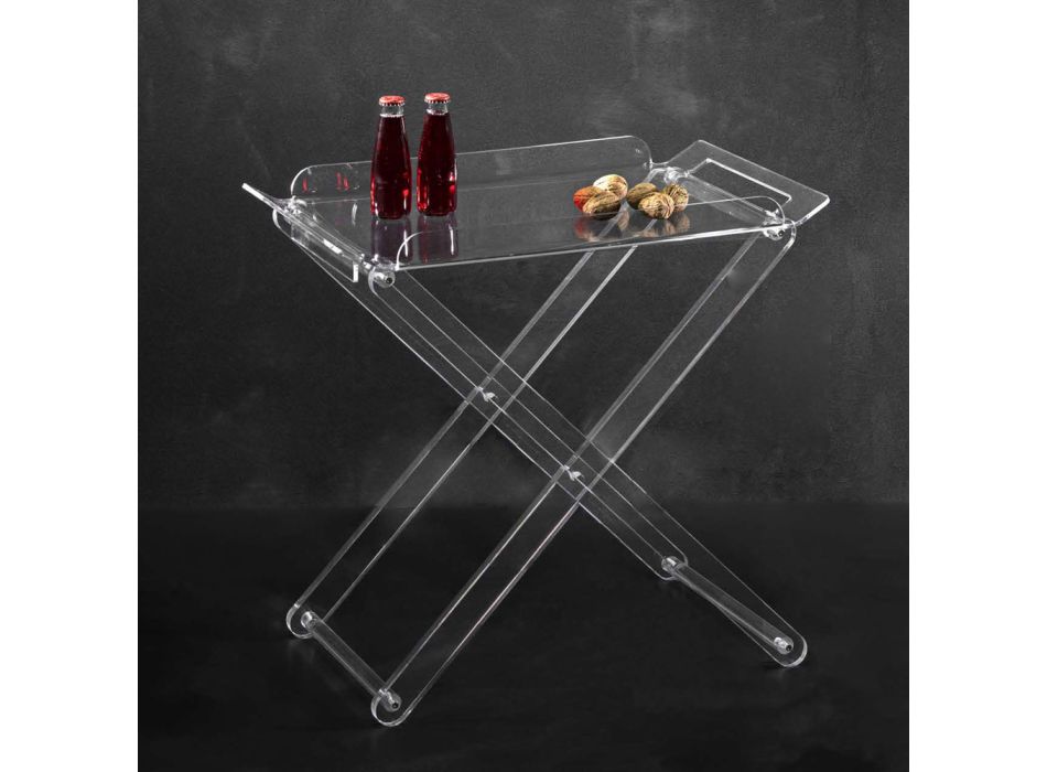 Tavolinë e palosshme me tepsi kristal akrilik transparent - Makete Viadurini