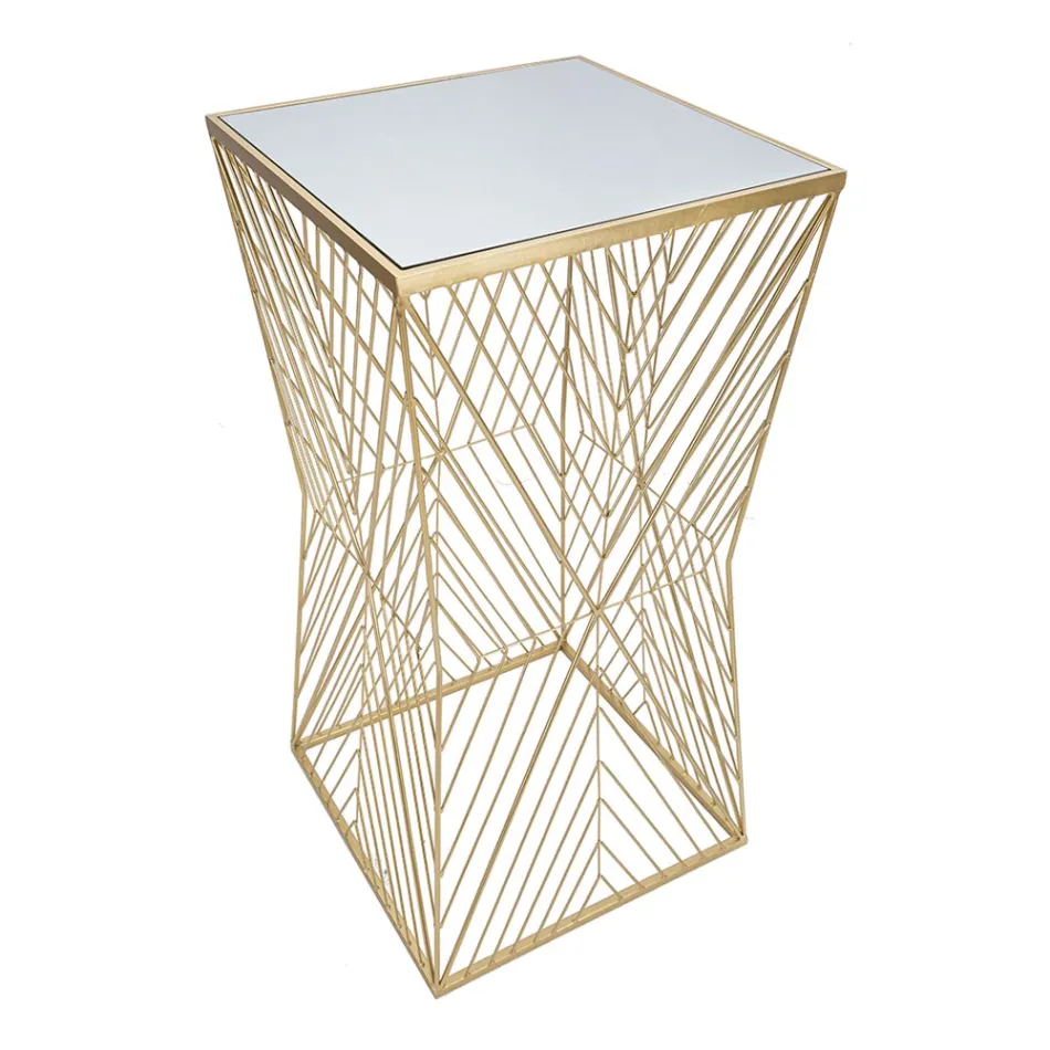 Tavolinë telefoni me hekur të artë dhe xhami të pasqyruar - Olivia Viadurini