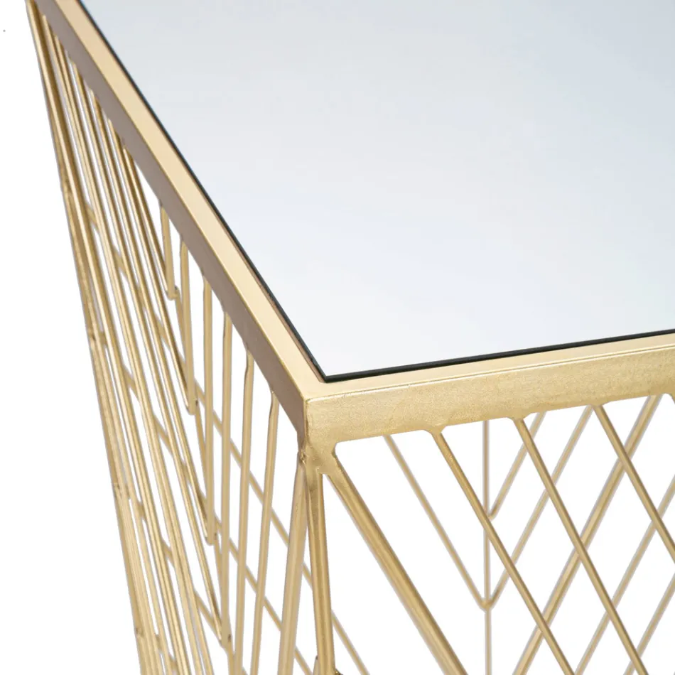 Tavolinë telefoni me hekur të artë dhe xhami të pasqyruar - Olivia Viadurini