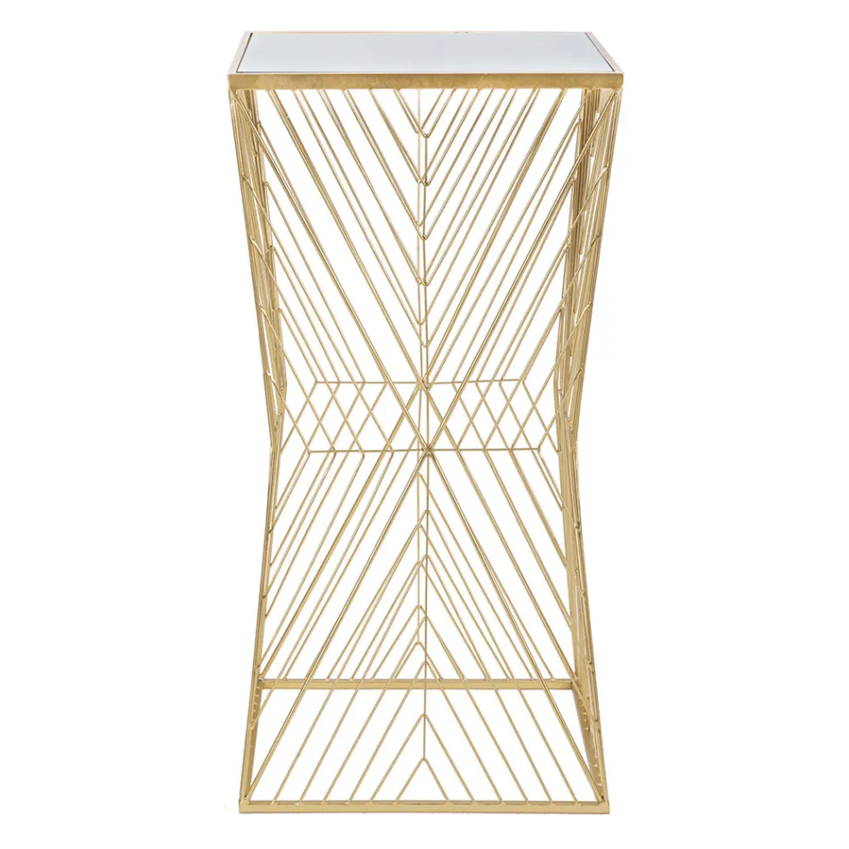 Tavolinë telefoni me hekur të artë dhe xhami të pasqyruar - Olivia Viadurini