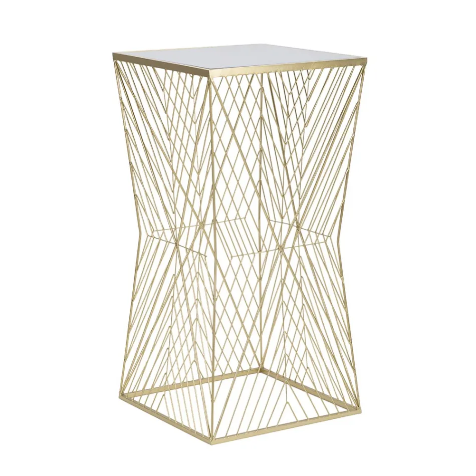 Tavolinë telefoni me hekur të artë dhe xhami të pasqyruar - Olivia Viadurini