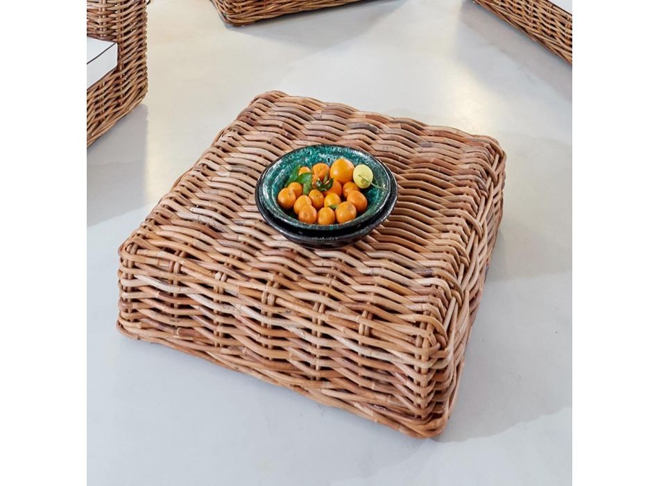 Tavolinë kafeje kopshti-pouf me bastun prej palme kacavjerrëse natyrale me jastëk të përfshirë - Keira Viadurini