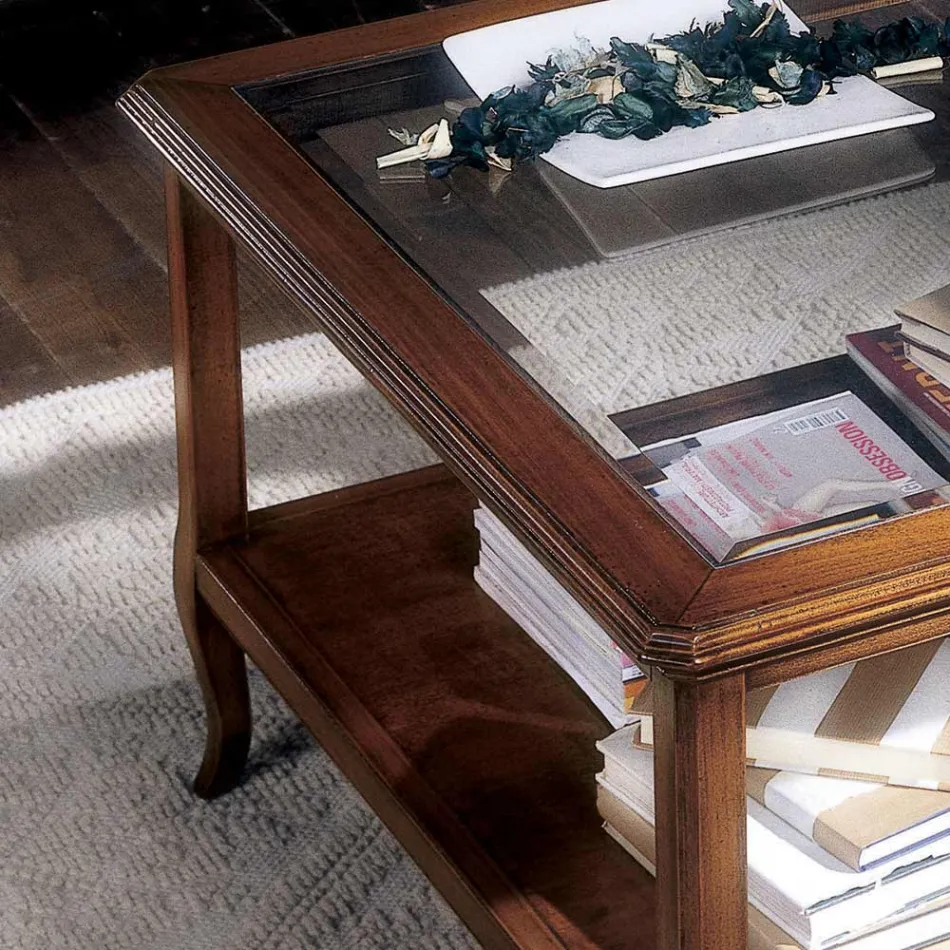 Tavolinë Kafe Salloni Sheshi me majë xhami Made in Italy - Tepeyoti Viadurini