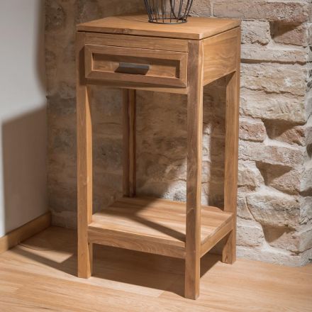 Tavolinë kafeje e bërë nga dru tik i fortë me 1 sirtar - akrilik Viadurini