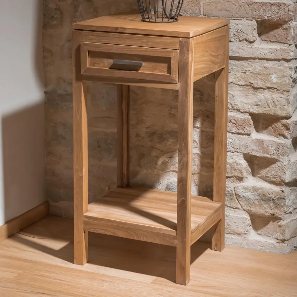 Tavolinë kafeje e bërë nga dru tik i fortë me 1 sirtar - akrilik Viadurini