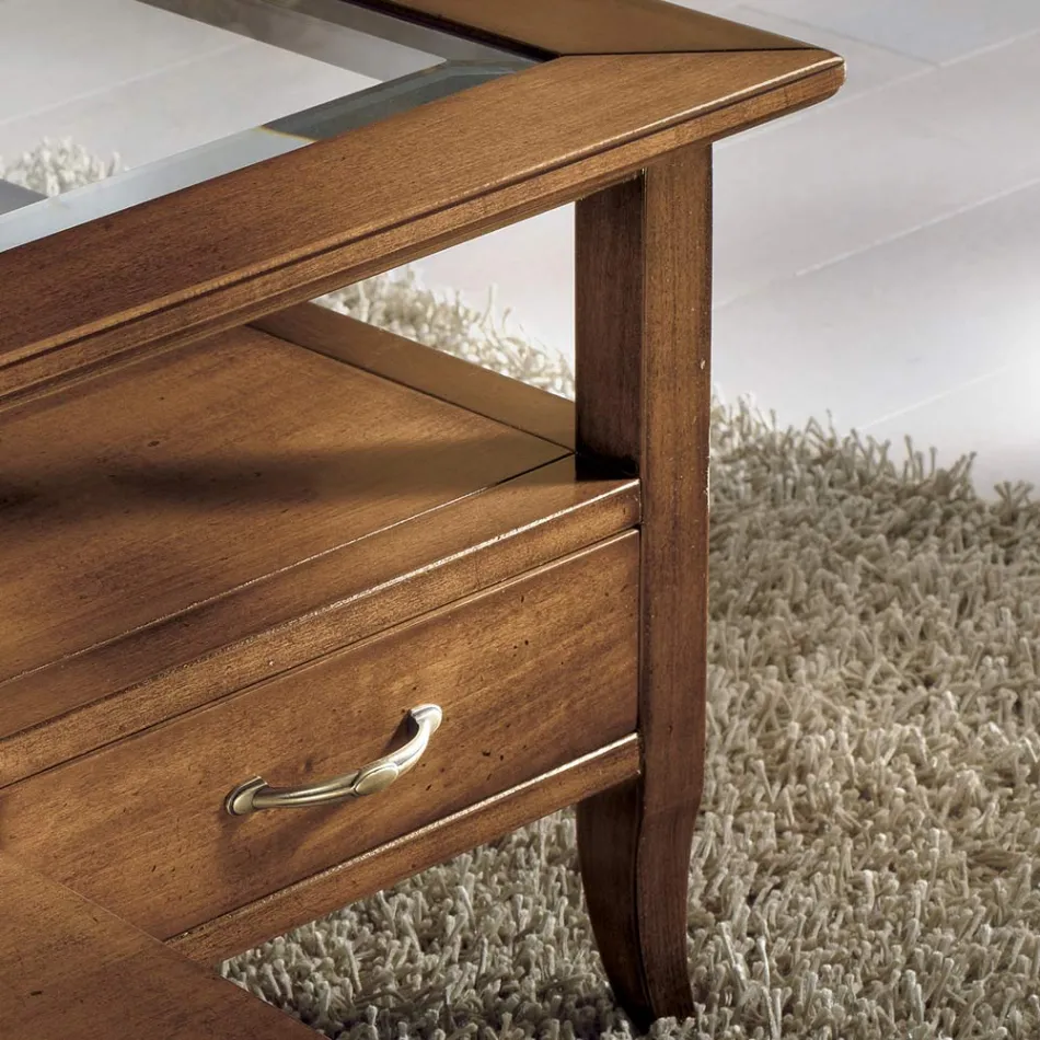 Tavolinë kafeje drejtkëndëshe me 4 sirtarë dhe 2 tërheqje druri Made in Italy - Ade Viadurini