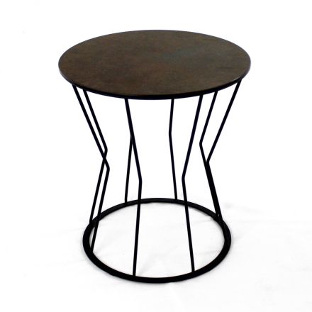 Tavolinë e rrumbullakët kafeje me bazë çeliku dhe majë guri Made in Italy - Alisea Viadurini